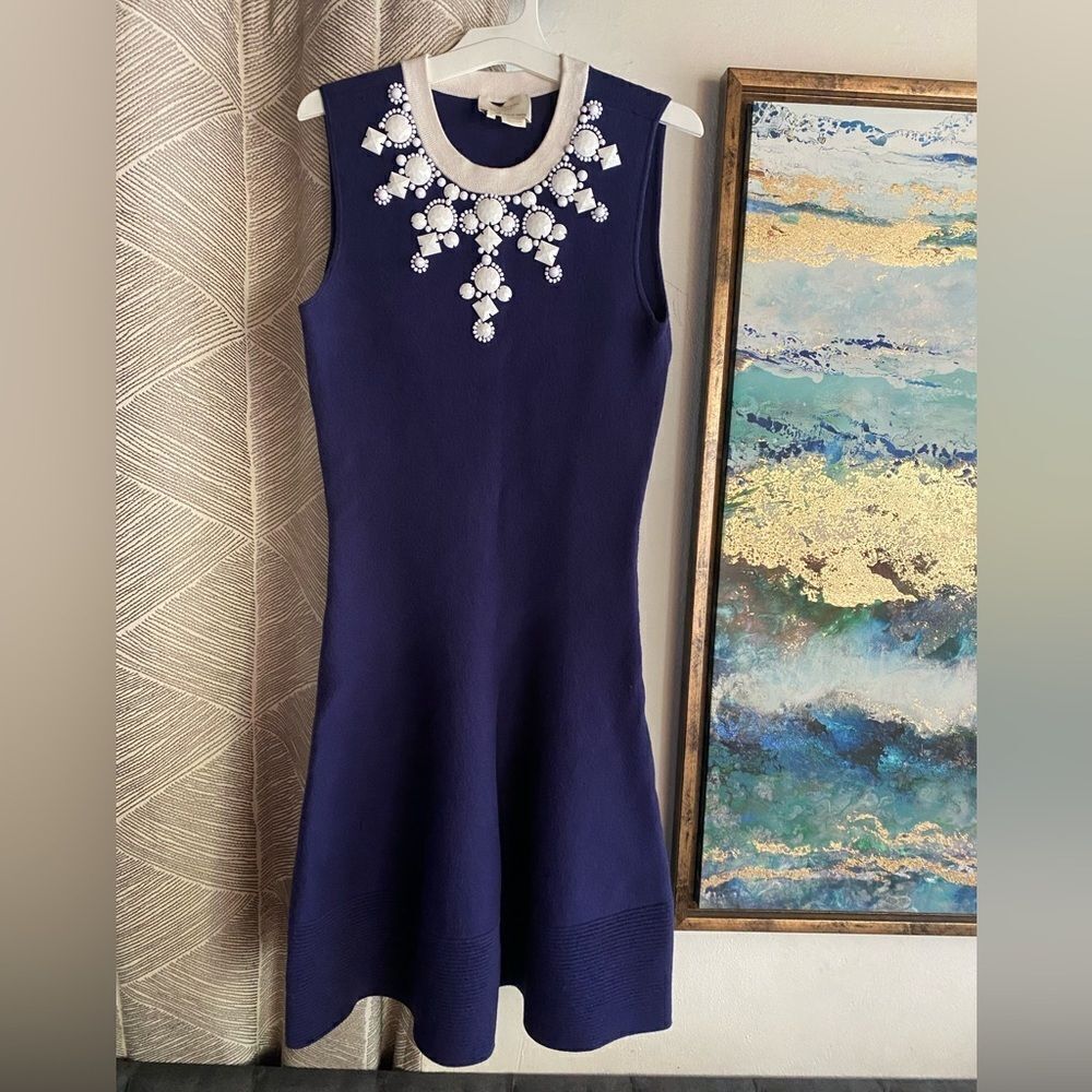 Kate Spade Mini Dress Womens Size Small Navy Sleeveless Jewelry White Cotton - Picture 1 of 12